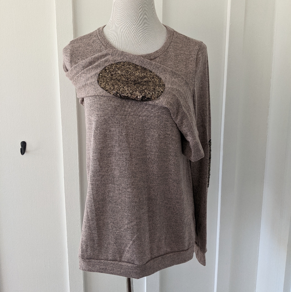 Sequin Elbow Patch Pullover Sweater